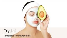  Presentation with food mask - Audience pleasing slide set consisting of woman holding avocado heaving face backdrop and a lemonade colored foreground