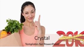 Presentation with healthy food and herb - Colorful slide deck enhanced with woman holding bag with healthy backdrop and a  colored foreground