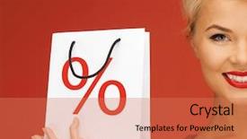  Presentation with christmas sale christmas products - Slide deck featuring woman holding bag with percent background and a coral colored foreground