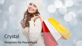  Presentation with shopping - Audience pleasing slides consisting of woman holding bags winter sale backdrop and a light gray colored foreground