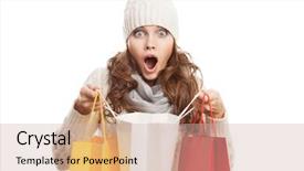  Presentation with paper bag vs plastic bags - Slides featuring woman holding bags winter sale background and a soft green colored foreground