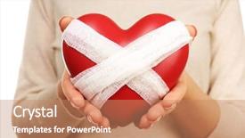  Presentation with heart and mind - PPT theme having woman holding bandaged heart close background and a coral colored foreground