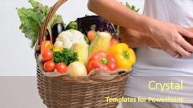  Presentation with healthy living - Presentation theme having woman holding basket of raw organic vegetables part of her household purchase healthy living concept background and a tawny brown colored foreground