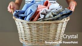  Presentation with plain colors gray texture cloth - Audience pleasing slides consisting of woman holding basket with clothes backdrop and a coral colored foreground