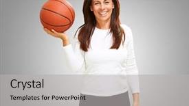  Presentation with basketball - Presentation design with woman holding basketball isolated background and a light gray colored foreground
