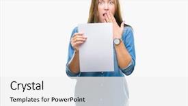  Presentation with scan paper - Theme enhanced with woman holding blank paper sheet background and a  colored foreground