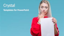  Presentation with blank - Presentation theme having woman holding blank paper sheet background and a teal colored foreground