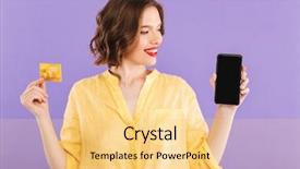  Presentation with mobile phone on car - Cool new PPT theme with woman holding blank screen mobile backdrop and a blonde colored foreground