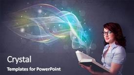  Presentation with love of book - PPT layouts enhanced with woman holding book with rainbow background and a dark gray colored foreground