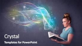  Presentation with book of romans - Beautiful PPT theme featuring woman holding book with rainbow backdrop and a dark gray colored foreground