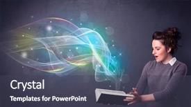  Presentation with medival book - Audience pleasing PPT theme consisting of woman holding book with rainbow backdrop and a dark gray colored foreground