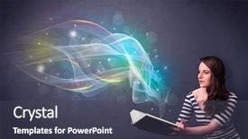  Presentation with chapter book - Amazing PPT theme having woman holding book with rainbow backdrop and a  colored foreground