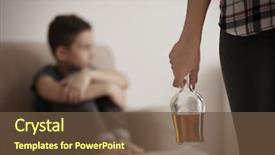  Presentation with alcohol - Audience pleasing PPT theme consisting of woman holding bottle of alcohol backdrop and a tawny brown colored foreground