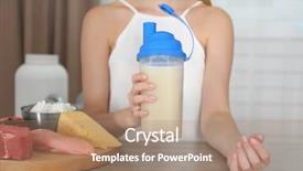 Presentation with protein shake - Audience pleasing theme consisting of woman holding bottle with protein backdrop and a coral colored foreground