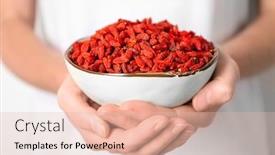  Presentation with goji - PPT theme with woman-holding-bowl-with-red background and a lemonade colored foreground