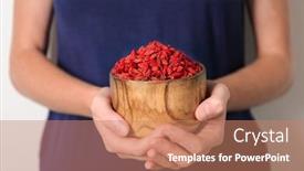  Presentation with goji - PPT theme having woman-holding-bowl-with-red background and a coral colored foreground