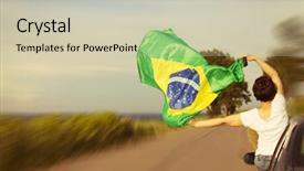  Presentation with woman sport - Presentation theme enhanced with summer olympics - woman holding brazil flag background and a soft green colored foreground