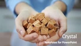  Presentation with ingredients brown sugar coffee beans - Audience pleasing slide deck consisting of woman holding brown refined sugar backdrop and a coral colored foreground