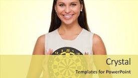  Presentation with modern eye glasses on yellow - Audience pleasing slides consisting of woman holding bull's eye backdrop and a yellow colored foreground