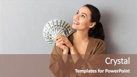  Presentation with asian - Theme with woman holding bunch of money background and a tawny brown colored foreground