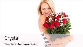  Presentation with bunch - Slide set consisting of woman holding bunch of rose background and a white colored foreground
