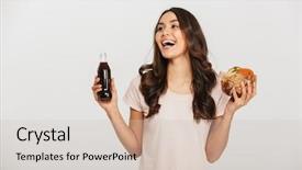  Presentation with bridge over troubled water - Slides consisting of woman holding burger and soda background and a soft green colored foreground