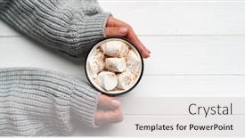  Presentation with hands holding - Beautiful presentation theme featuring woman-holding-cacao-mug-filled backdrop and a light gray colored foreground