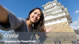  Presentation with take - Colorful slides enhanced with woman holding camera to take backdrop and a gray colored foreground