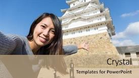  Presentation with take the lead - Slide deck consisting of woman holding camera to take background and a coral colored foreground