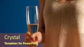  Presentation with champagne - Beautiful PPT theme featuring woman-holding-champagne-glass-new backdrop and a tawny brown colored foreground