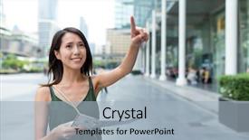  Presentation with city map - Beautiful slide set featuring woman holding city map backdrop and a light blue colored foreground