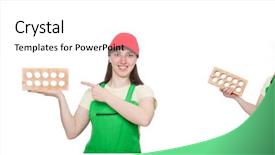  Presentation with white brick - Presentation theme with woman holding clay brick isolated background and a white colored foreground