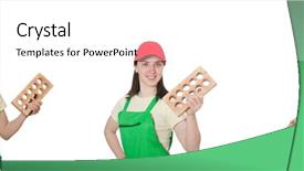  Presentation with white clay tiled roof - Slide deck having woman holding clay brick isolated background and a cool aqua colored foreground