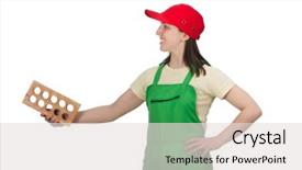  Presentation with white brick - Theme having woman holding clay brick isolated on white background and a lemonade colored foreground