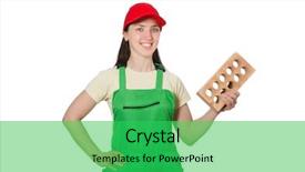  Presentation with white brick - Cool new presentation with woman holding clay brick isolated on white backdrop and a shamrock green colored foreground