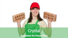  Presentation with white brick - PPT theme enhanced with woman holding clay brick isolated on white background and a shamrock green colored foreground