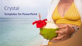  Presentation with coconut - PPT layouts enhanced with woman-holding-coconut-on-tropical background and a sky blue colored foreground