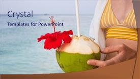  Presentation with coconut - Presentation theme consisting of woman-holding-coconut-on-tropical background and a sky blue colored foreground