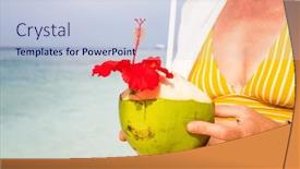  Presentation with coconut - Theme having woman-holding-coconut-on-tropical background and a sky blue colored foreground