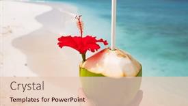  Presentation with coconut - Presentation design with woman-holding-coconut-on-tropical background and a lemonade colored foreground