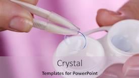  Presentation with container - Colorful slides enhanced with woman holding container with contact lenses close-up backdrop and a lemonade colored foreground