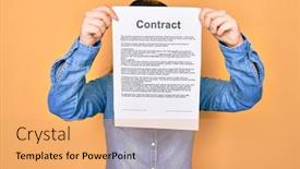  Presentation with yellow paper - Amazing presentation theme having woman-holding-contract-document-paper backdrop and a yellow colored foreground