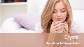  Presentation with smell - Presentation design consisting of woman holding cup of coffee and enjoying the smell of its aroma background and a coral colored foreground