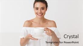  Presentation with tea cup - Cool new PPT theme with woman holding cup of tea backdrop and a lemonade colored foreground