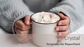  Presentation with cacao - Theme having woman-holding-cup-with-cacao background and a coral colored foreground