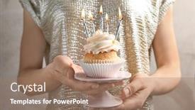  Presentation with cupcake - Slides featuring woman holding delicious cupcake with candles background and a coral colored foreground