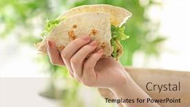  Presentation with taco - Colorful slides enhanced with woman holding delicious fish taco in kitchen backdrop and a coral colored foreground