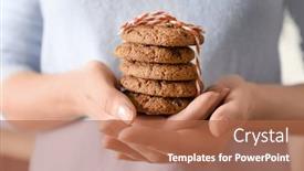  Presentation with cookies - Beautiful presentation theme featuring woman holding delicious oatmeal cookies with chocolate chips closeup backdrop and a red colored foreground