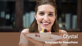  Presentation with restaurant business plan - Slides enhanced with woman holding desert in plate background and a coral colored foreground
