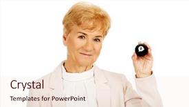  Presentation with elderly holding pills - PPT layouts featuring woman holding eight billard-ball background and a lemonade colored foreground